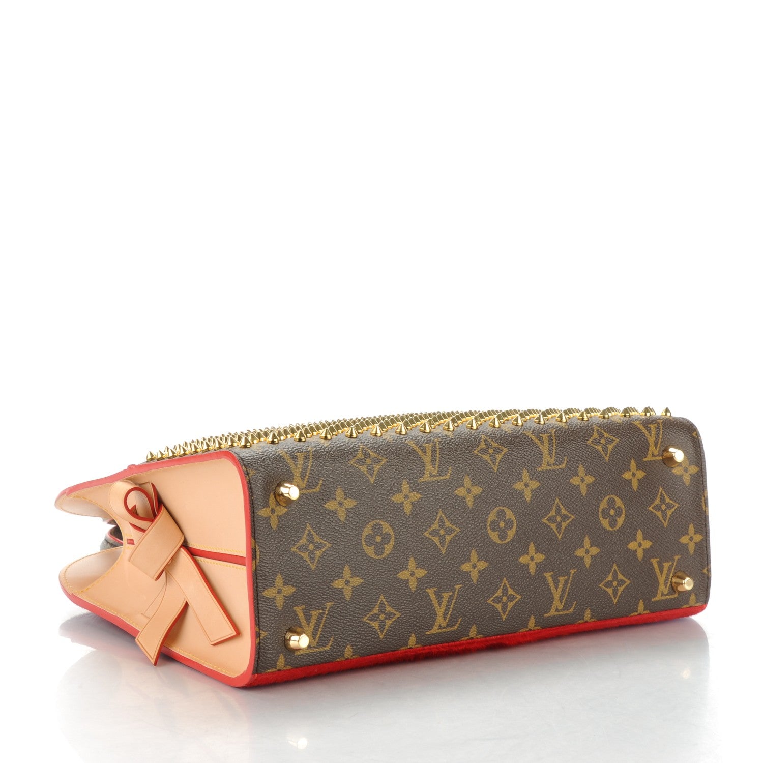 Louis Vuitton Monogram Calf Hair Spikes Iconoclasts Christian Louboutin Tote Red 4 of 6