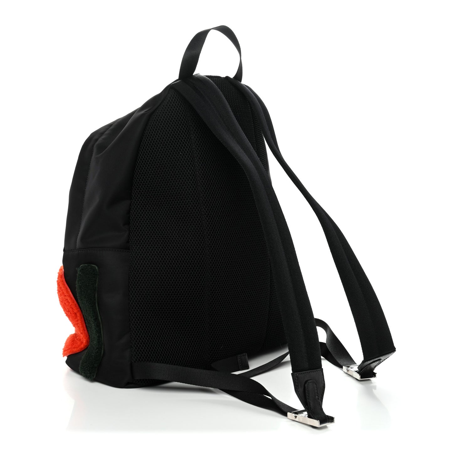 Nylon Shearling Block Letter Backpack Black