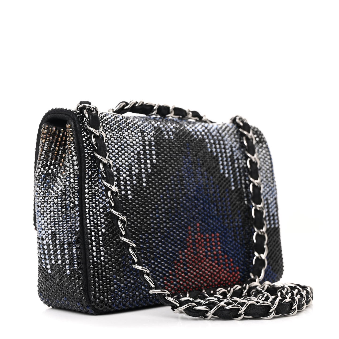Suede Calfskin Crystal Mini Single Flap Multicolor