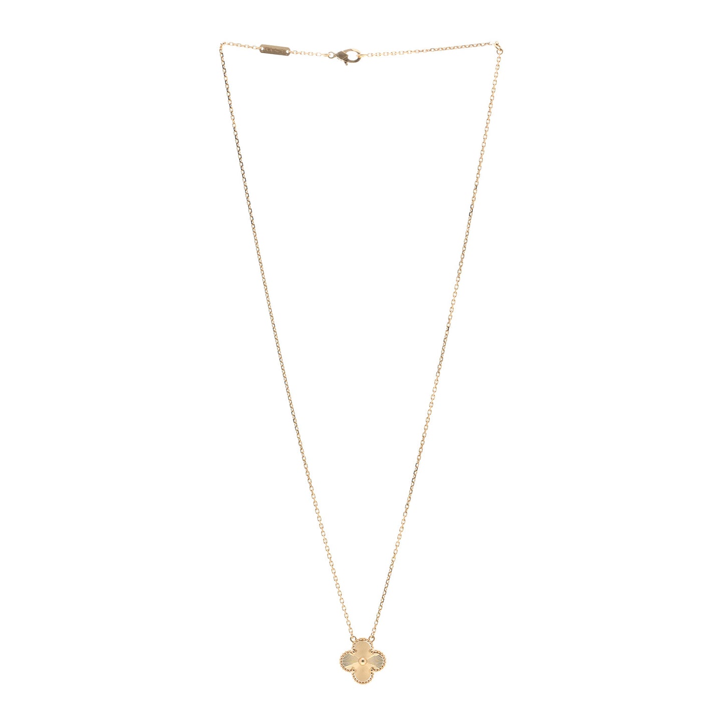 18K Yellow Gold Guilloche Vintage Alhambra Pendant Necklace