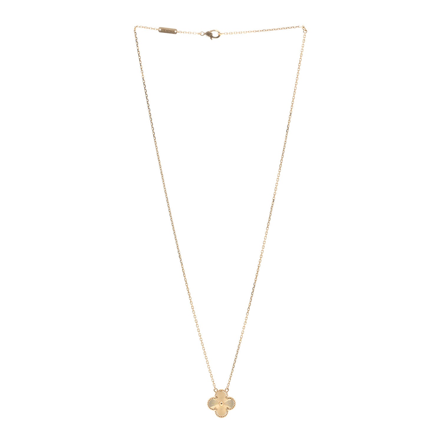 Van Cleef & Arpels 18K Yellow Gold Guilloche Vintage Alhambra Pendant Necklace 3 of 5