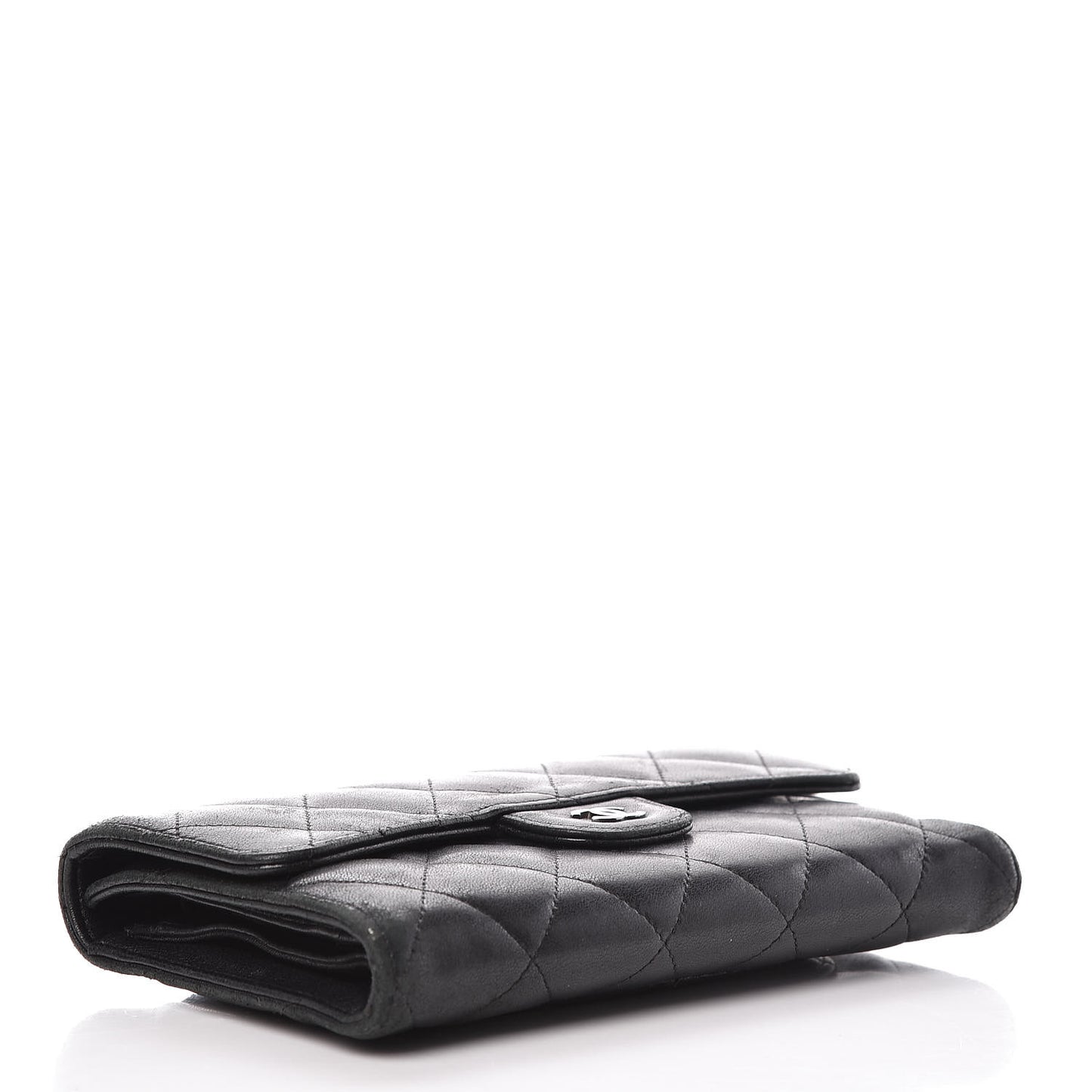 Lambskin Quilted Large Flap Wallet Black