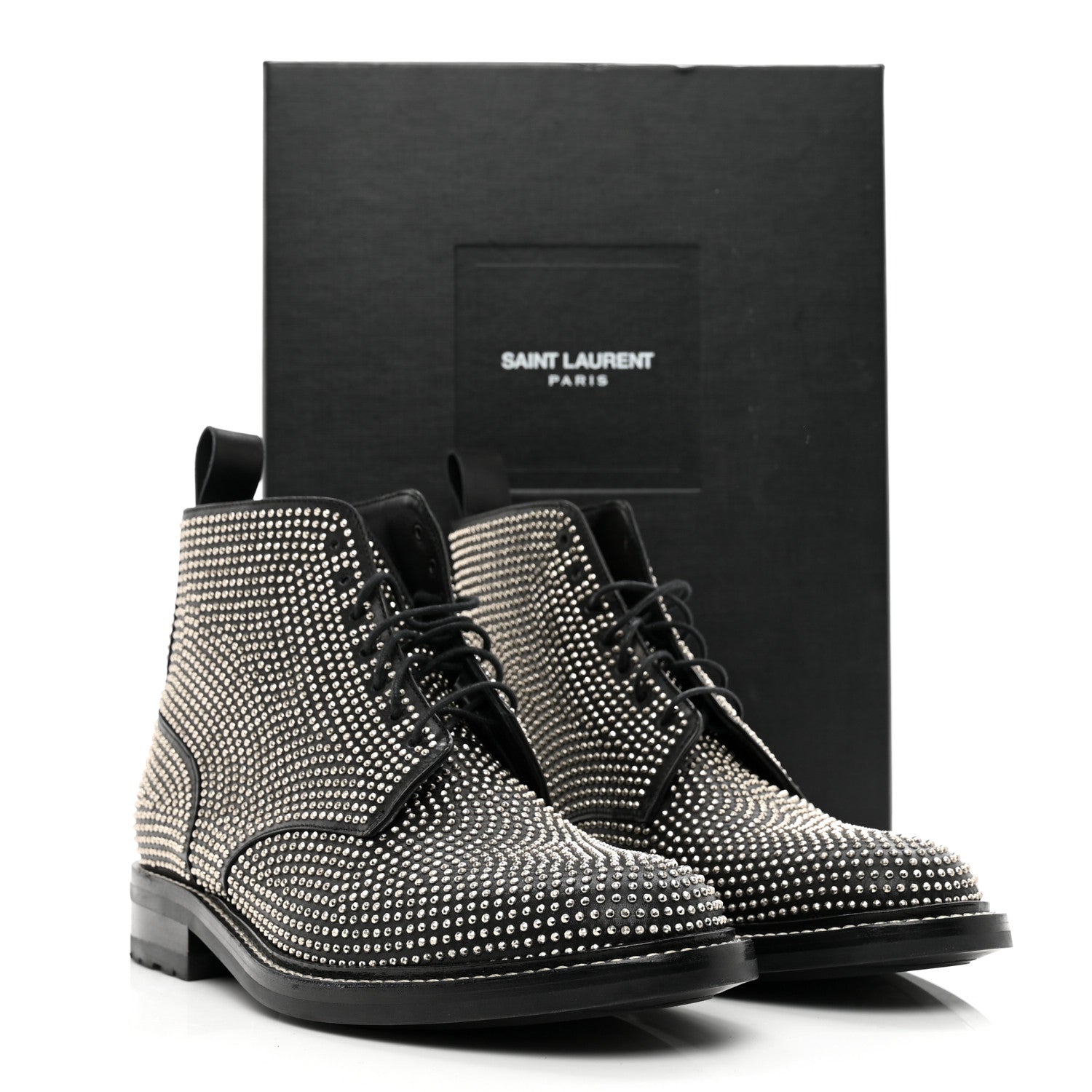 Saint Laurent Calfskin Mens Studded Lace Up Boots 41.5 Black 9 of 9