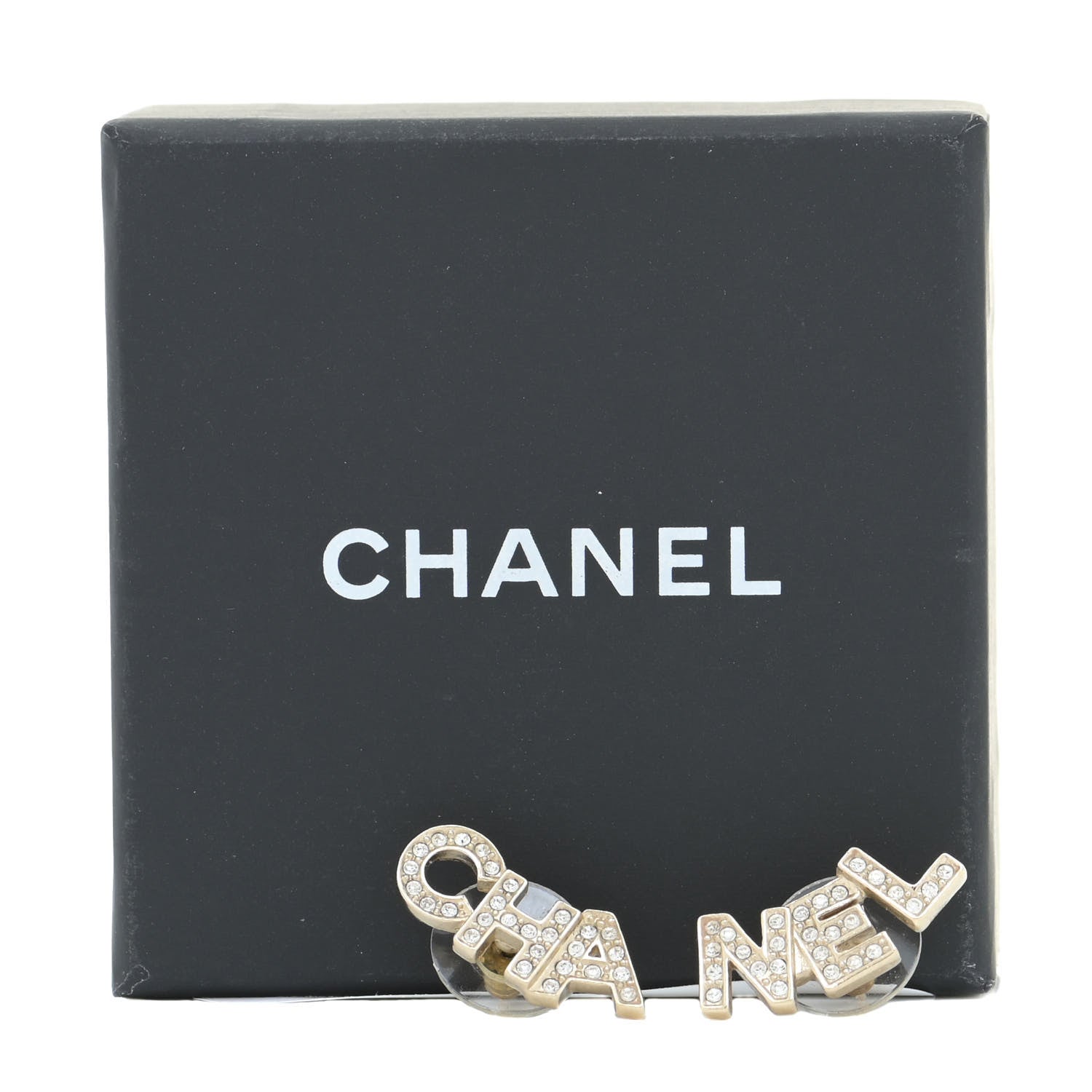 Chanel Crystal Pearl Signature Stud Earrings Gold 5 of 5