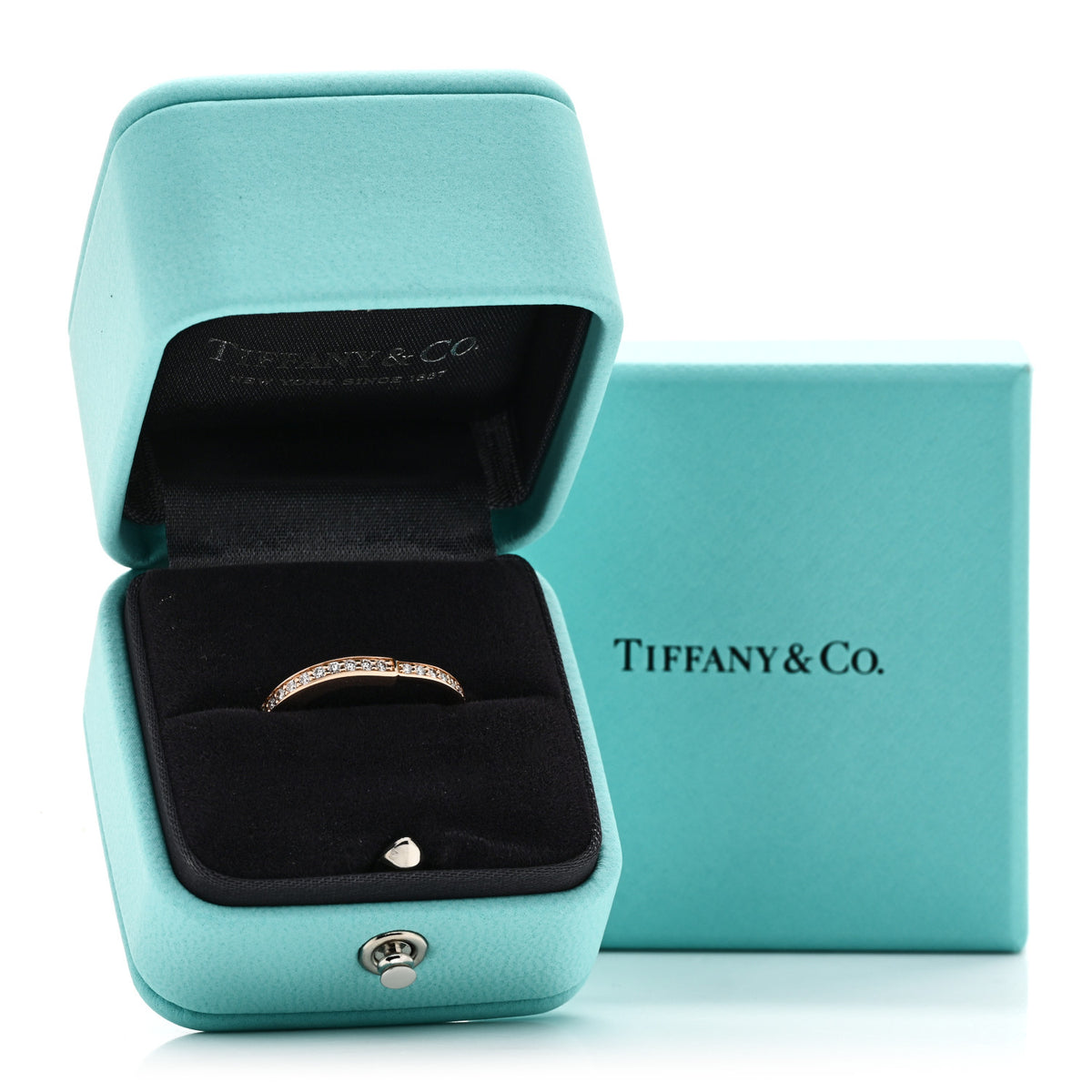 Tiffany 18K Rose Gold Diamond Lock Pave Ring 50 5.5 5 of 5