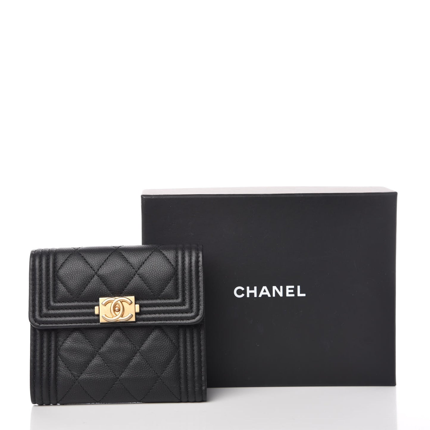 Caviar Quilted Compact Boy Wallet Black