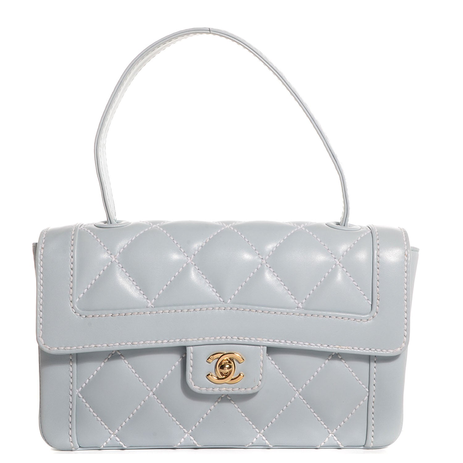 Chanel Leather Quilted Medium Wild Stitch Flap Light Blue 1 of 8