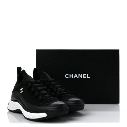 Chanel Velvet Calfskin Mixed Fibers CC Sneakers 37.5 Black 8 of 8