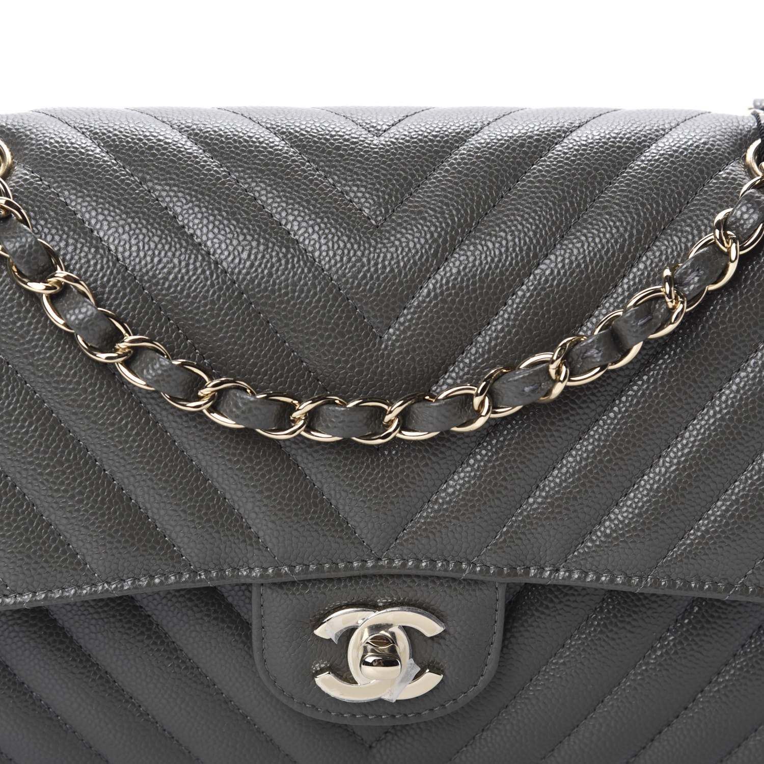 Chanel Caviar Chevron Quilted Medium Double Flap Dark Grey 10 of 11