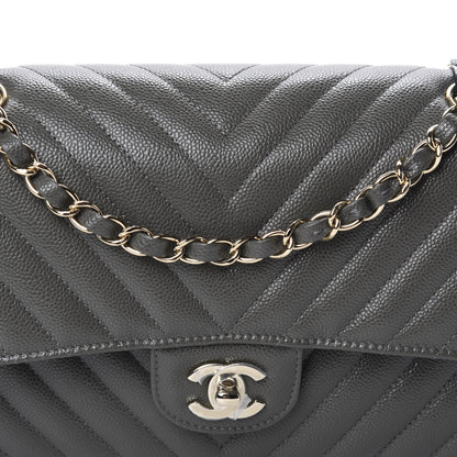 Chanel Caviar Chevron Quilted Medium Double Flap Dark Grey 10 of 11