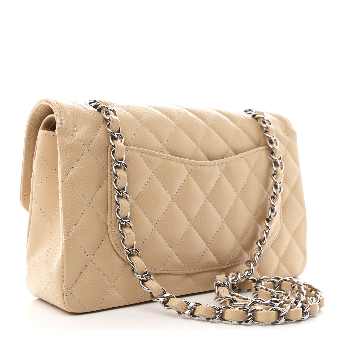 Caviar Quilted Small Double Flap Beige
