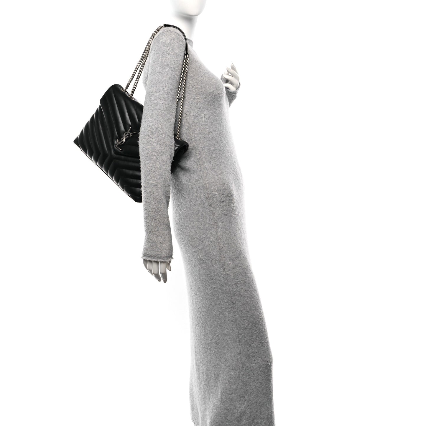 Calfskin Y Quilted Monogram Medium Loulou Chain Satchel Black