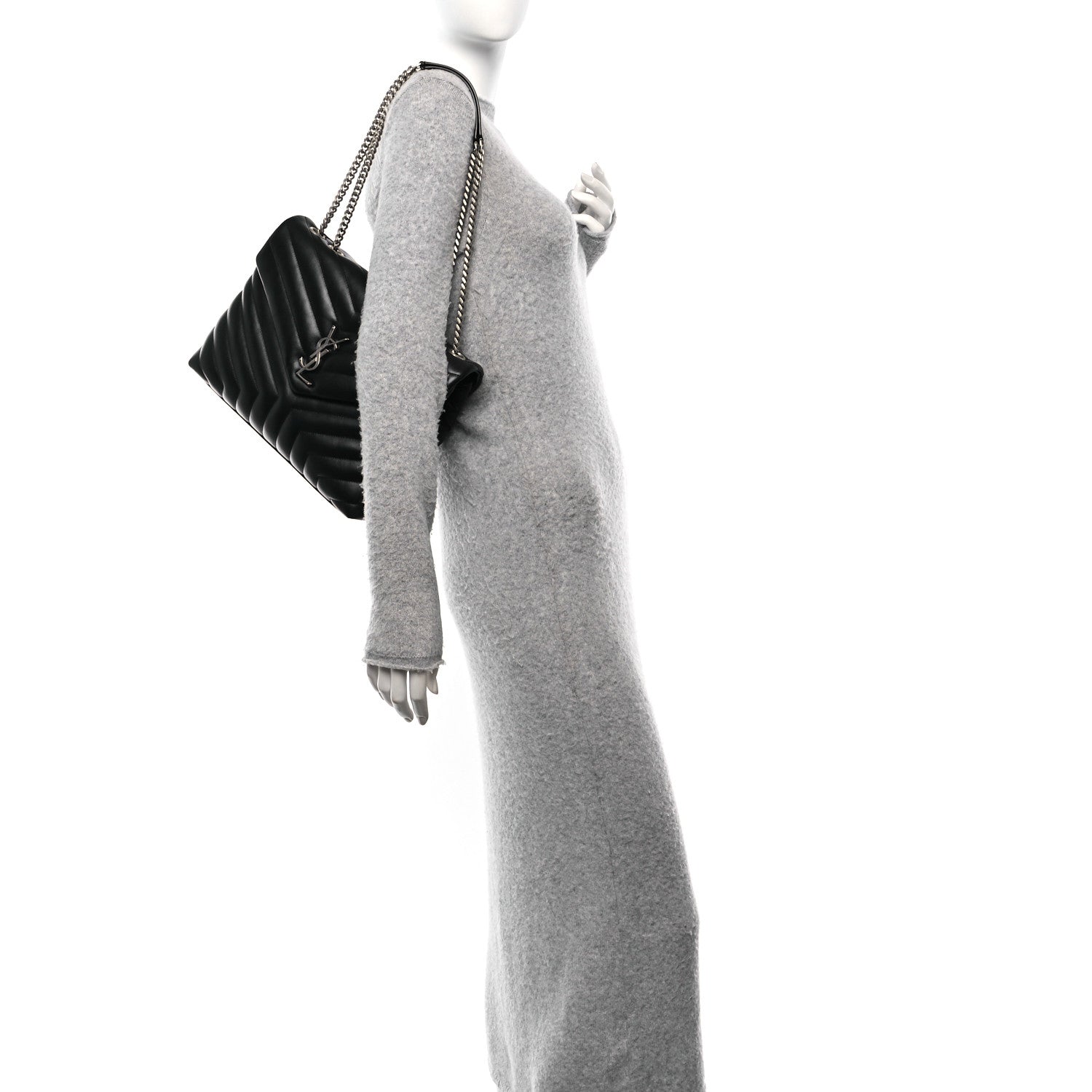 Saint Laurent Calfskin Y Quilted Monogram Medium Loulou Chain Satchel Black 2 of 11