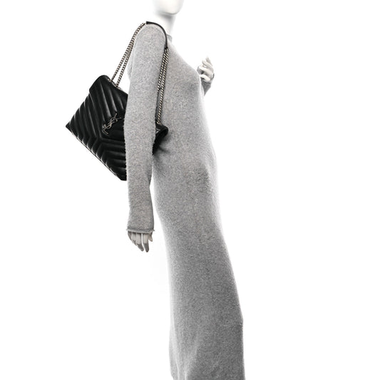 Calfskin Y Quilted Monogram Medium Loulou Chain Satchel Black