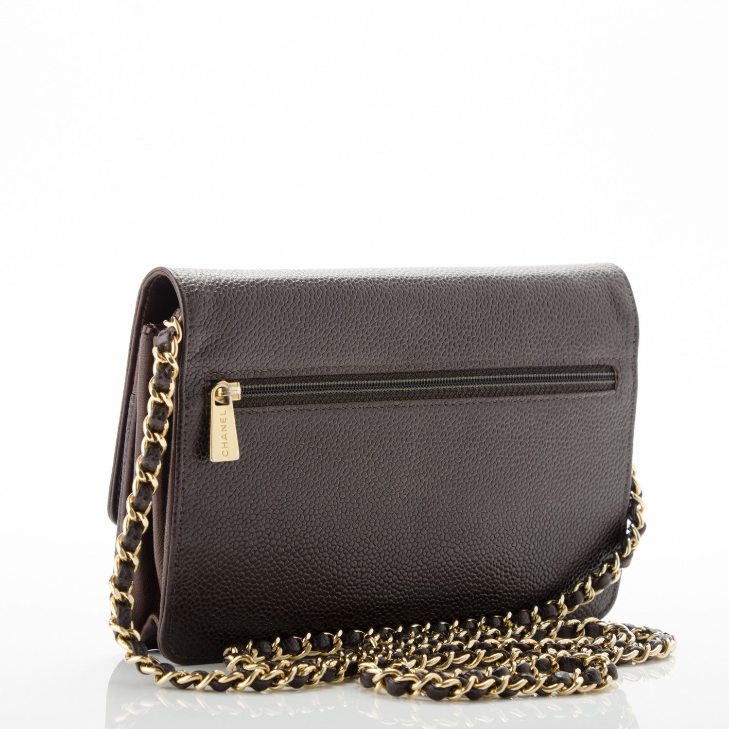Chanel Caviar Timeless CC Wallet On Chain WOC Dark Brown 3 of 9