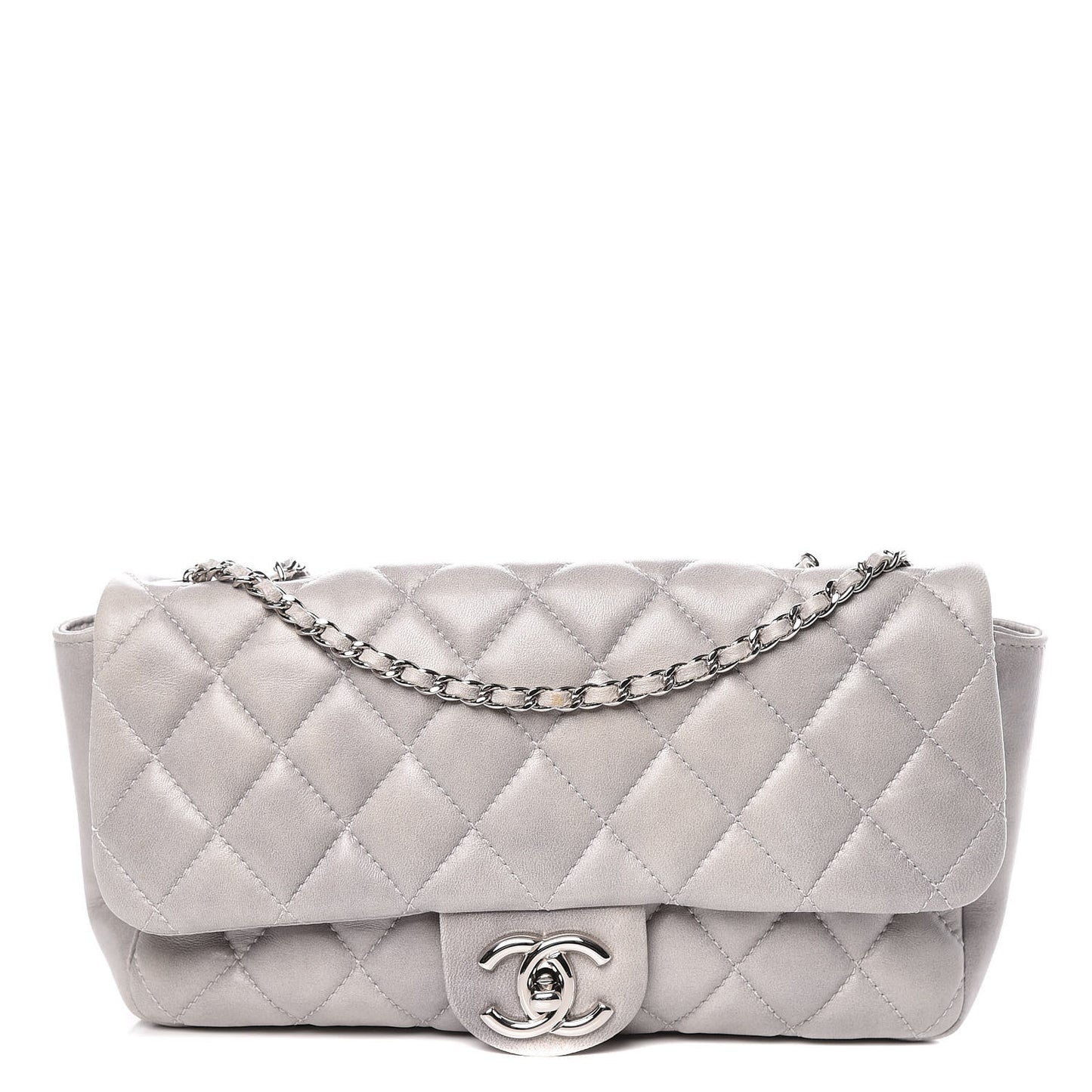 Rubber Quilted Lambskin Medium Coco Rain Flap Grey