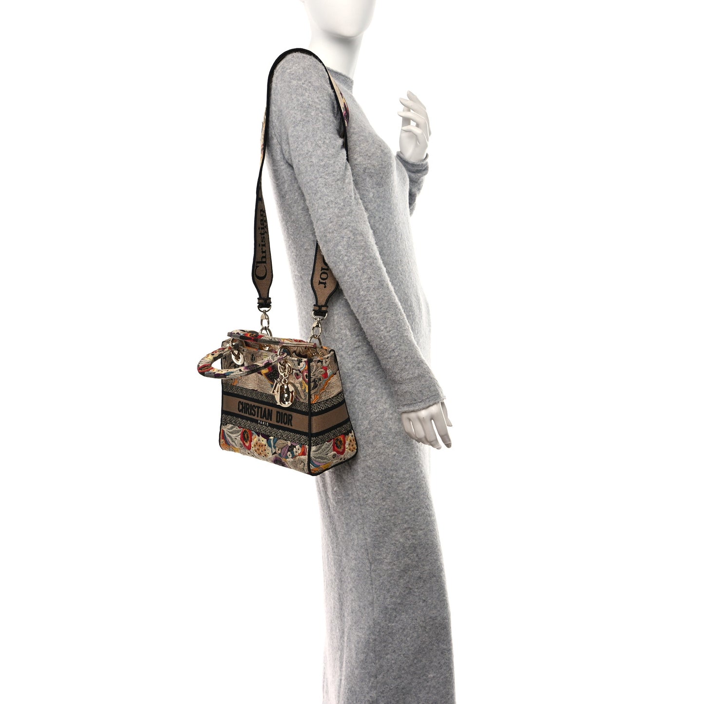 Canvas Embroidered Floral Medium Lady D-Lite Beige Black Multicolor