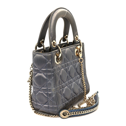 Christian Dior Satin Swarovski Crystal Cannage Mini Lady Dior Grey 3 of 10