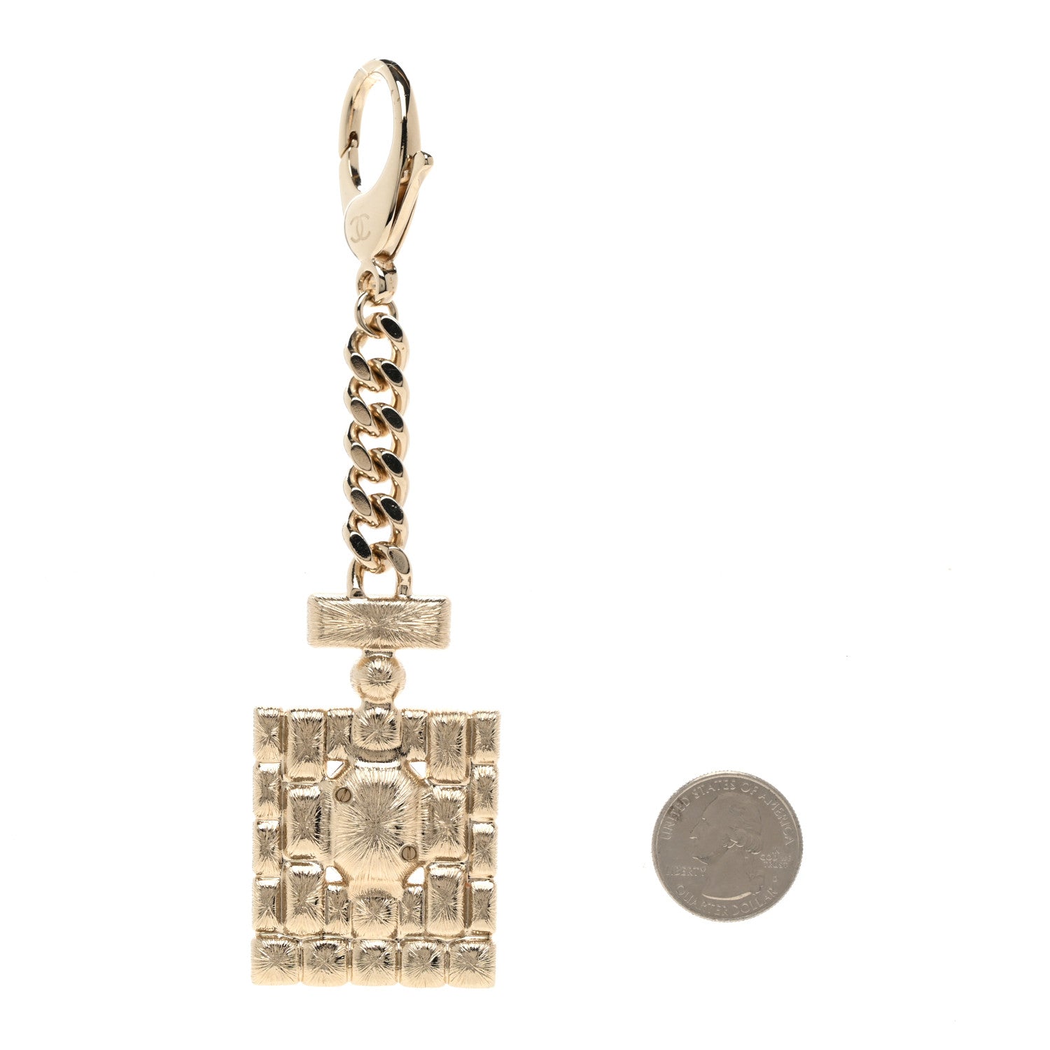 Chanel Crystal CC Perfume Key Chain Charm Gold 2 of 5