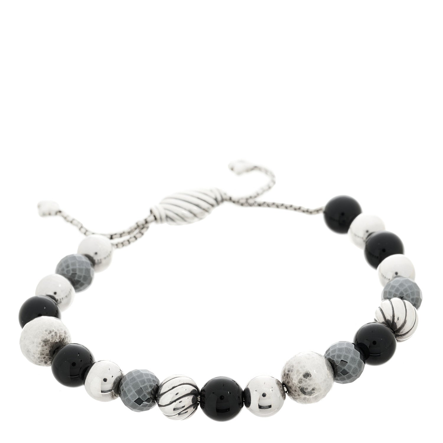 David Yurman Sterling Silver Black Onyx Hematite 8mm Elements Bead Bracelet 1 of 3