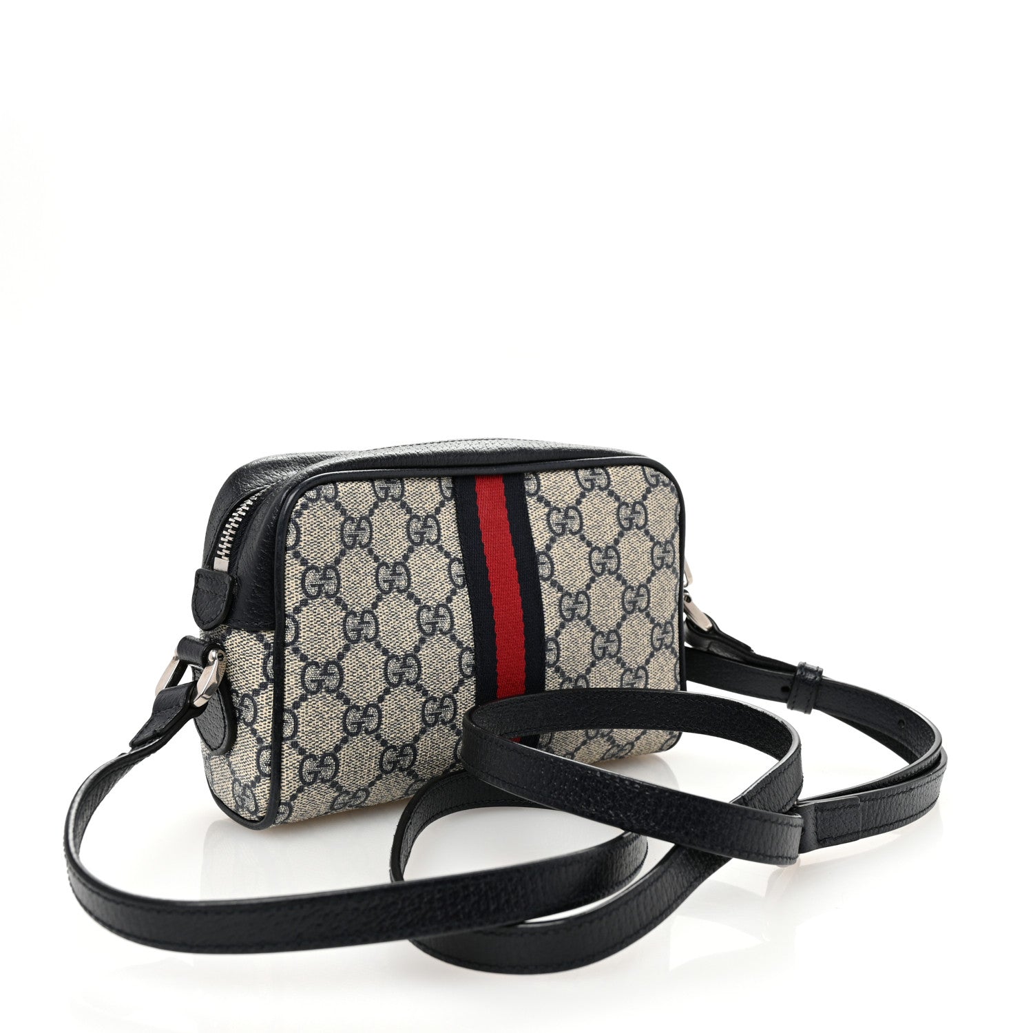 Gucci GG Supreme Monogram Textured Dollar Calfskin Web Mini Ophidia Shoulder Bag Beige Blue 3 of 12