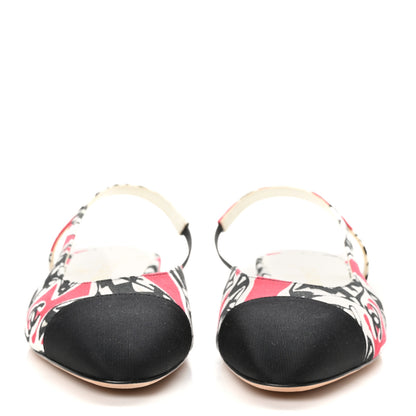 Chanel Printed Fabric Grosgrain Cap Toe CC Slingback Flats 37 Red Black White 2 of 9
