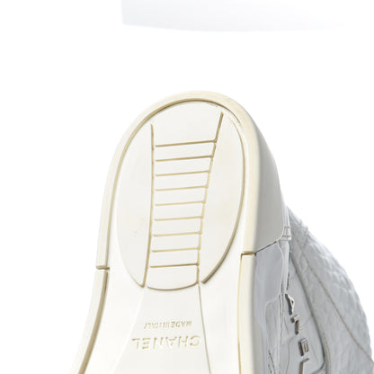 Chanel Calfskin Crocodile Embossed Cocodile High Top Sneakers 36 White 11 of 14