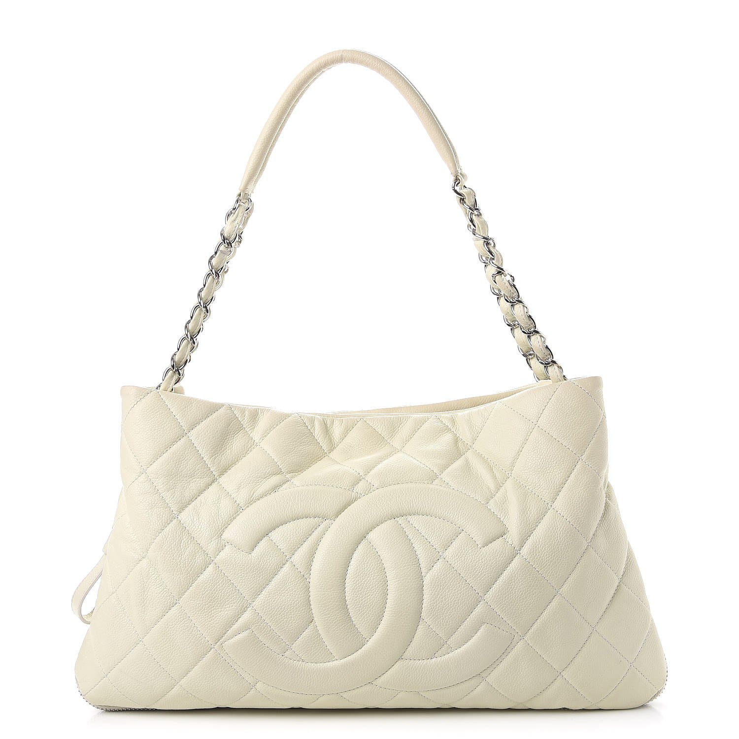 Chanel Caviar Quilted Expandable Zip Shoulder Bag Ivory 1 of 12