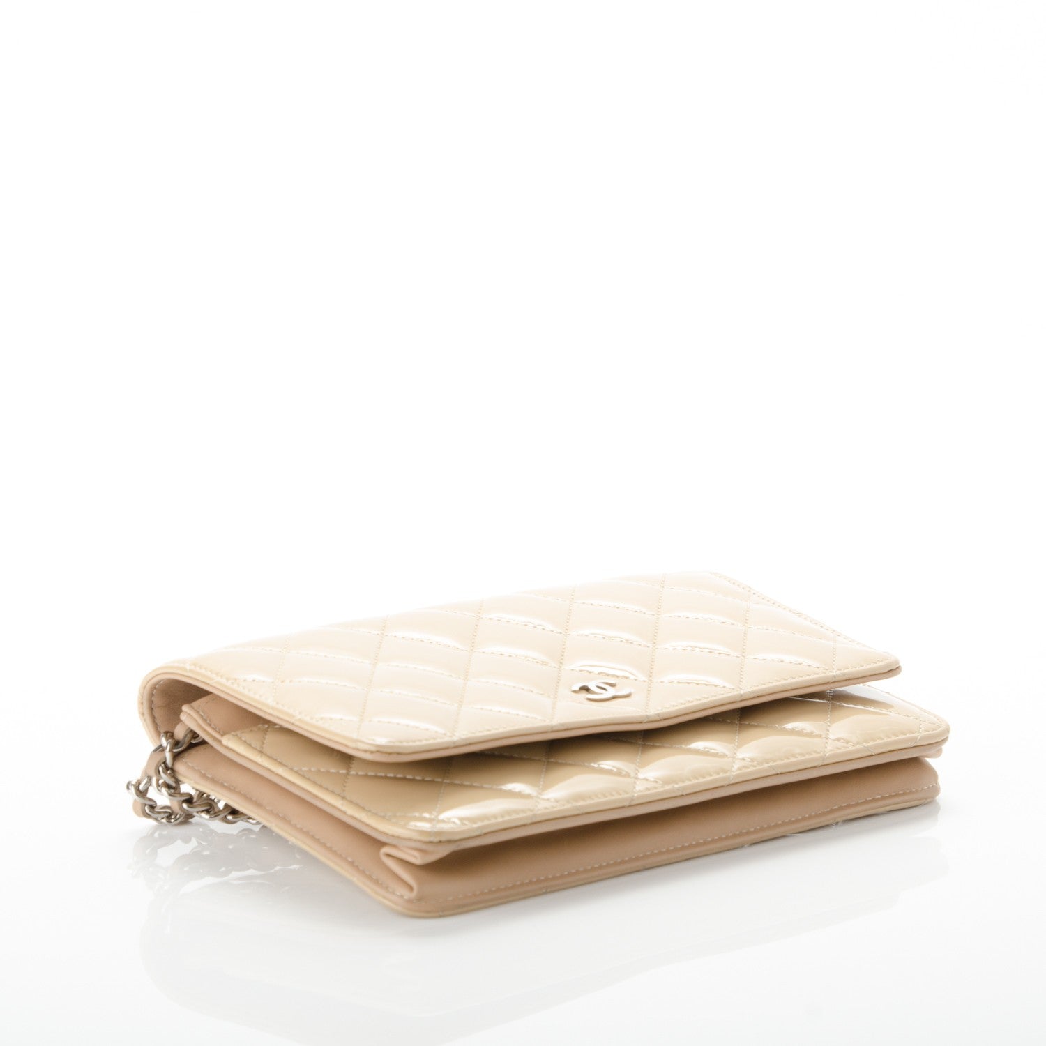 Chanel Patent Quilted Wallet On Chain WOC Beige 4 of 8