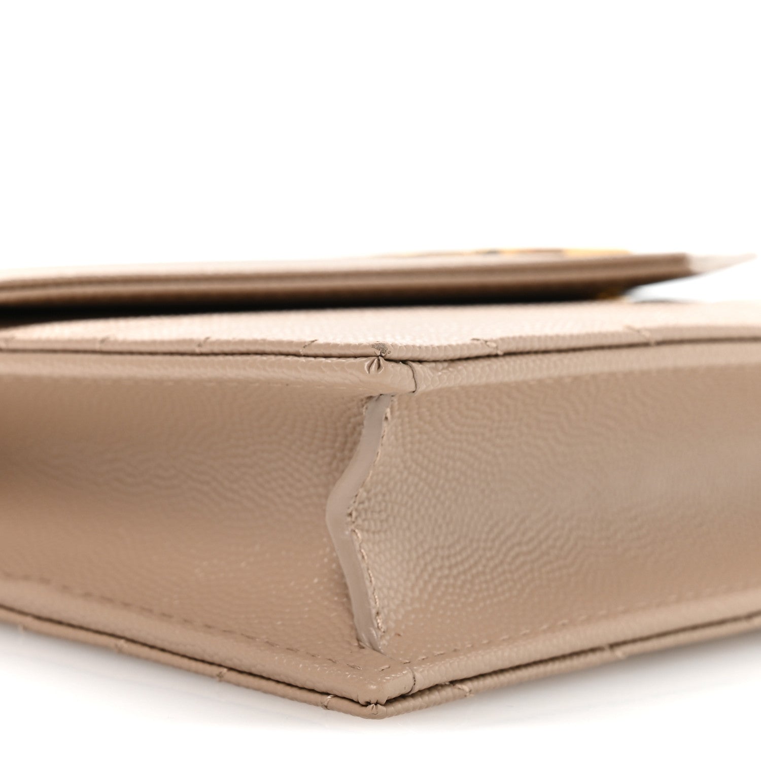 Saint Laurent Grain De Poudre Matelasse Chevron Monogram Envelope Chain Wallet Dark Beige 9 of 11