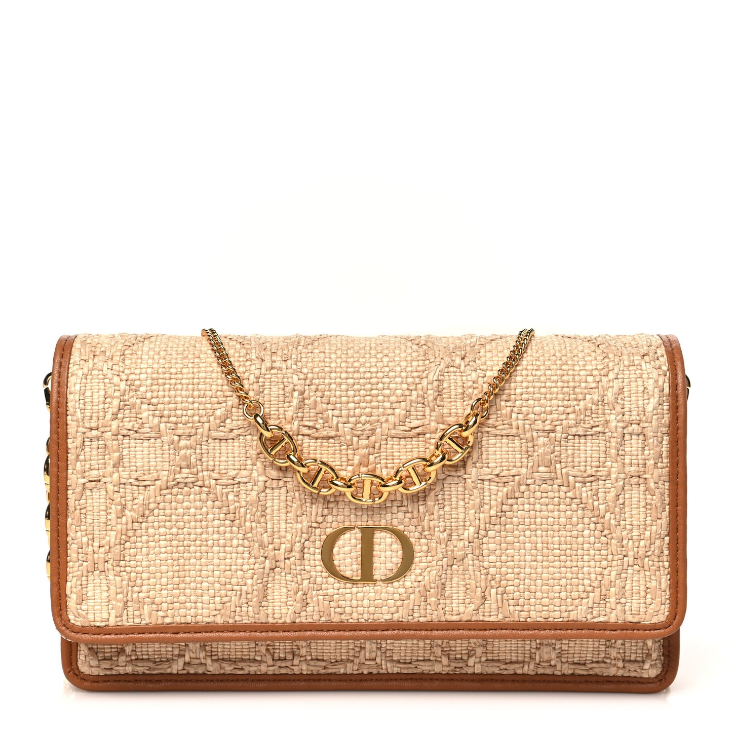 Raffia Macro Cannage Miss Caro Pouch With Chain Natural