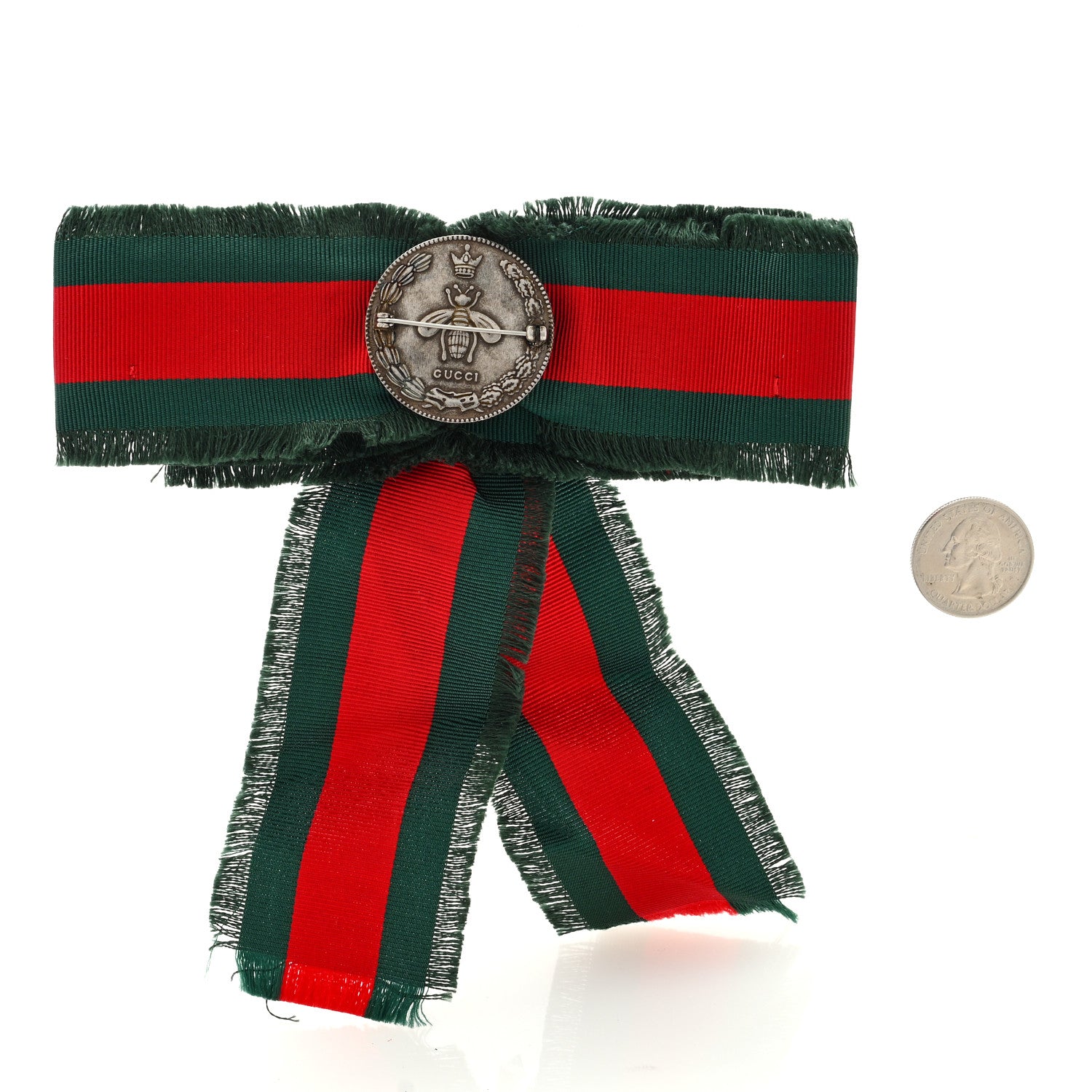 Gucci Ribbon Web Crystal Bow Brooch Red Green 2 of 3