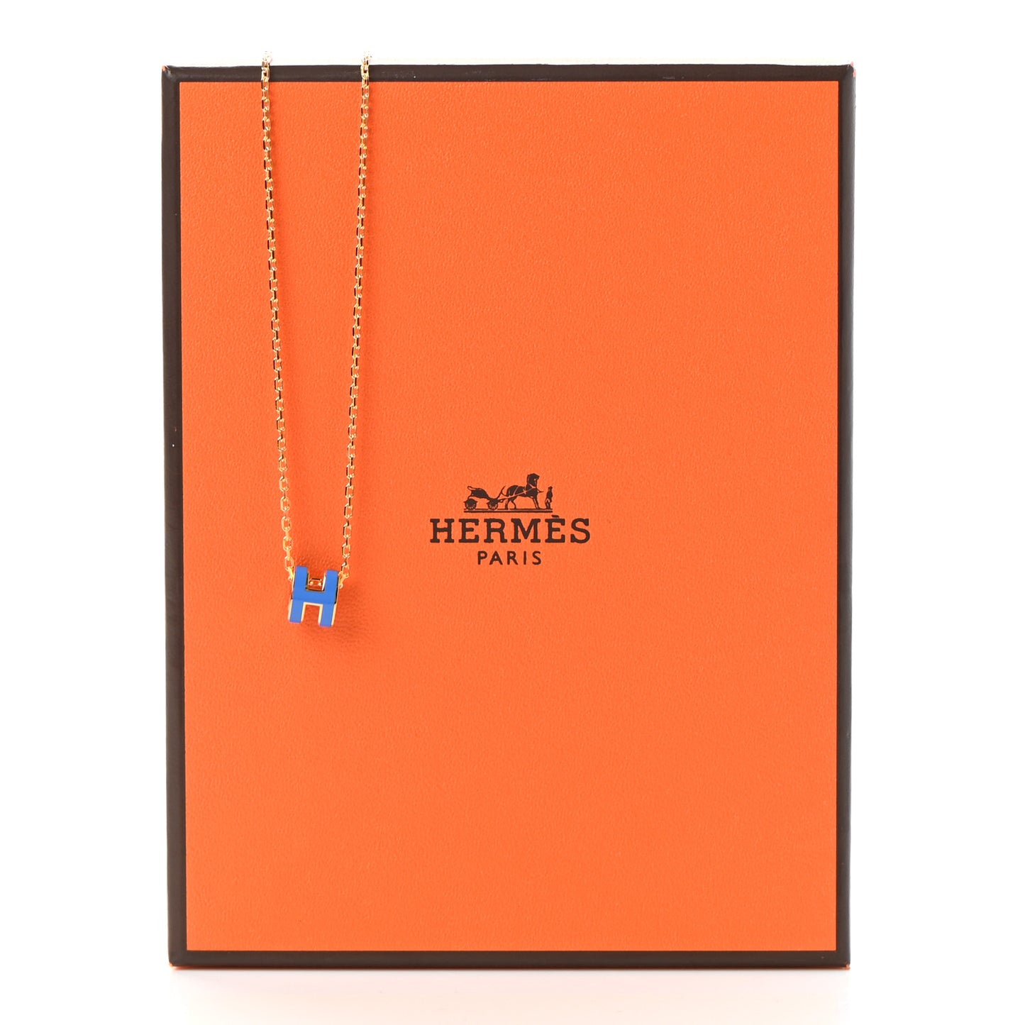 Lacquered Gold Mini Pop H Pendant Necklace Bleu Sature