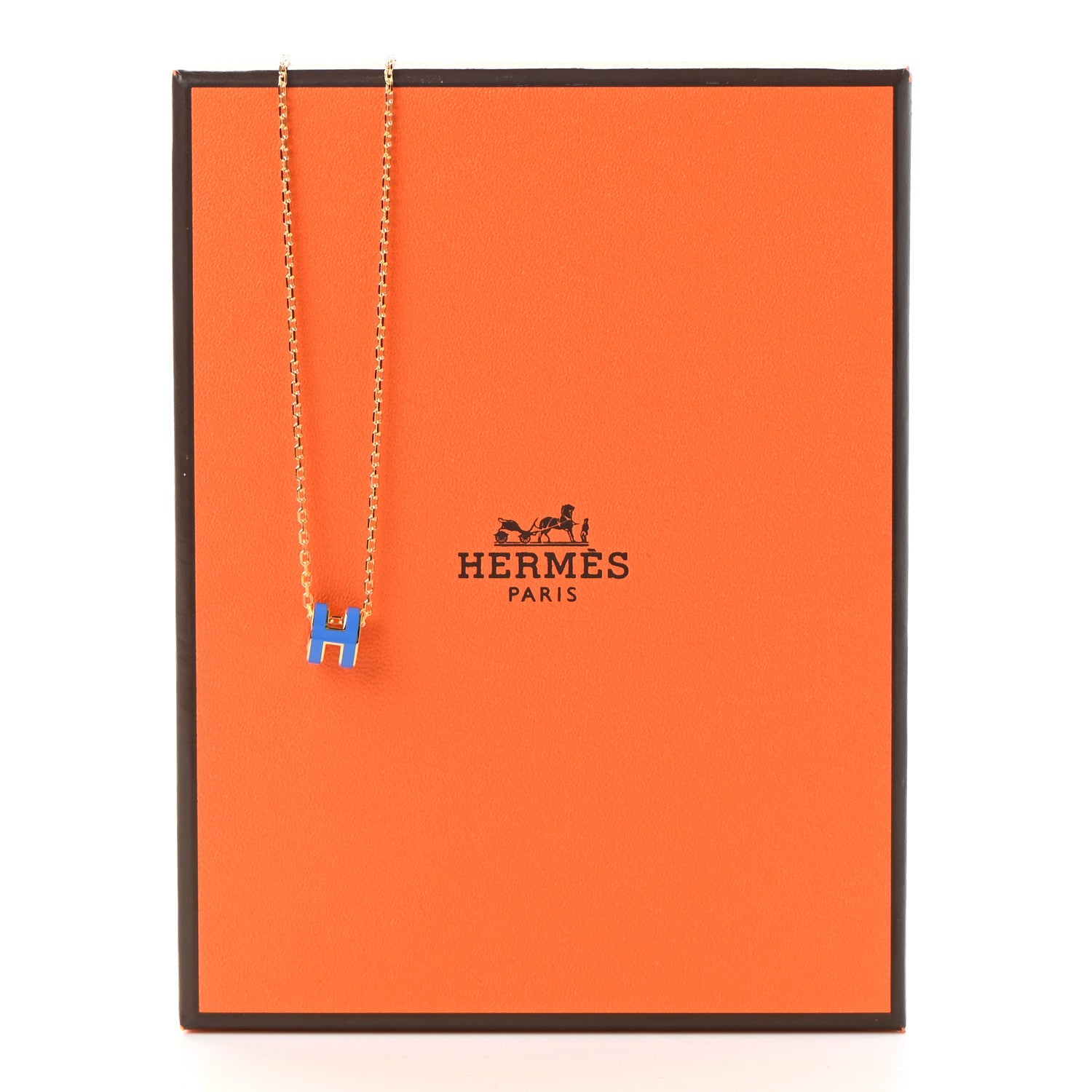 Hermes Lacquered Gold Mini Pop H Pendant Necklace Bleu Sature 7 of 7