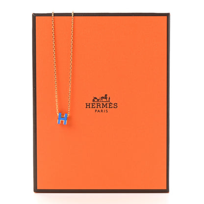 Hermes Lacquered Gold Mini Pop H Pendant Necklace Bleu Sature 7 of 7