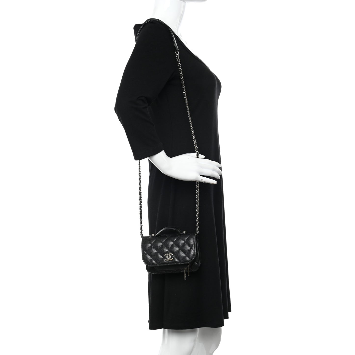 Caviar Quilted Business Affinity Clutch With Chain Black