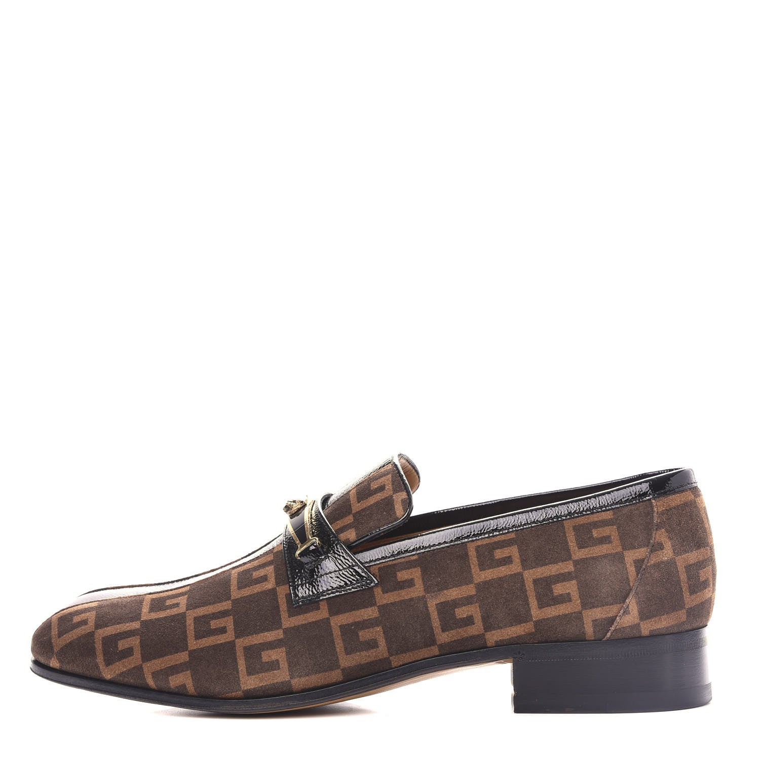 Gucci Vernice Naplack Suede Mens Square G Loafers 8 Black Sigaro 1 of 10