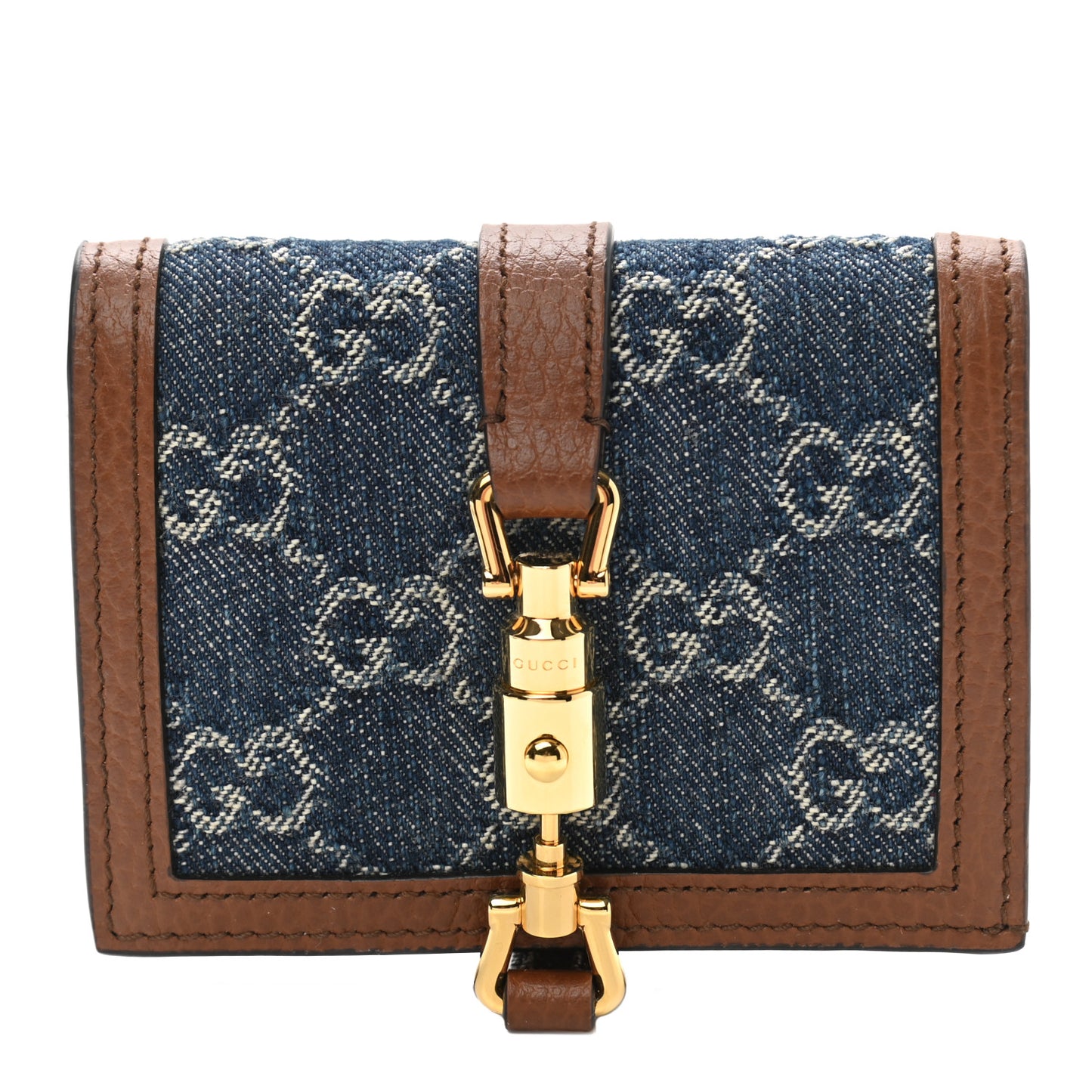 New Denim GG Monogram Jackie 1961 Card Case Blue Tea Cuir