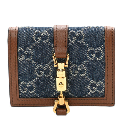 Gucci New Denim GG Monogram Jackie 1961 Card Case Blue Tea Cuir 1 of 8