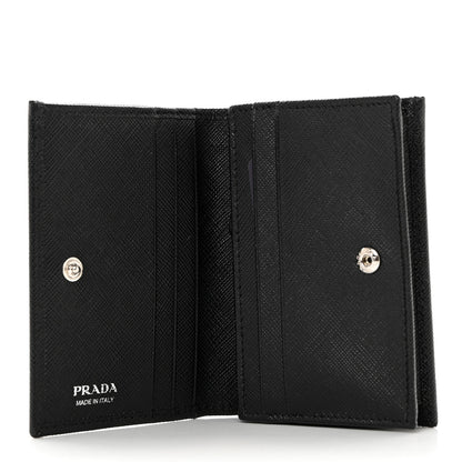 Prada Saffiano Triangle Bi-Fold Card Holder Wallet Black 5 of 7