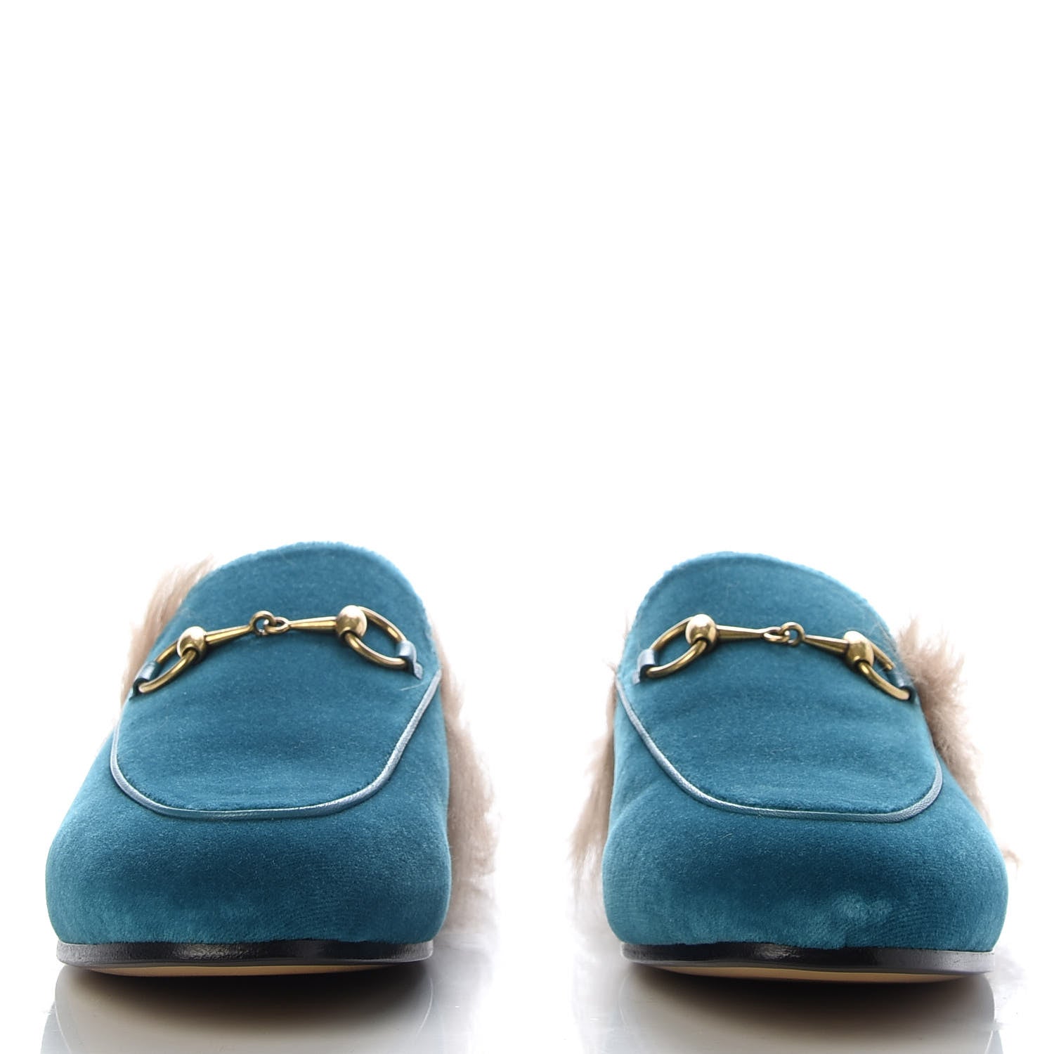 Gucci Velvet Fur Womens Princetown Slippers 36 Cyan 3 of 9