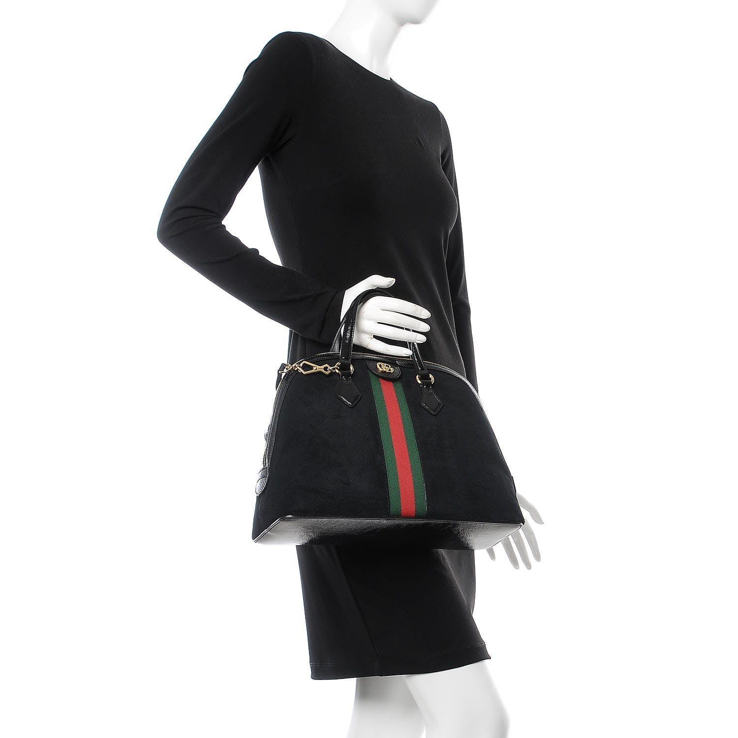 Gucci Suede Patent GG Web Medium Ophidia Top Handle Dome Bag Black 3 of 12