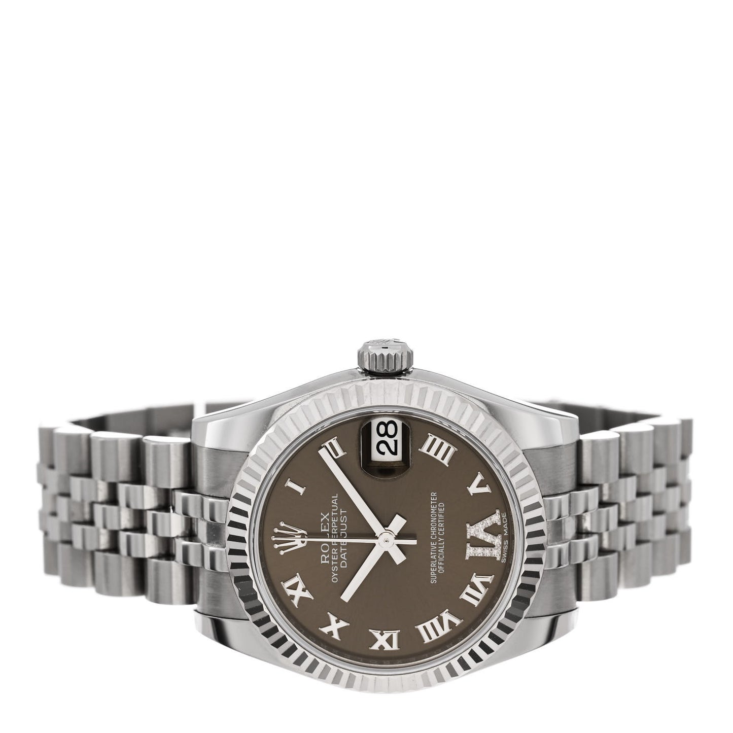 Stainless Steel 18K White Gold Diamond 31mm Oyster Perpetual Datejust Watch Dark Grey Roman 178274