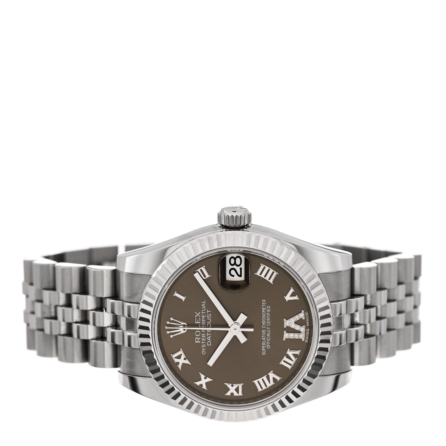 Rolex Stainless Steel 18K White Gold Diamond 31mm Oyster Perpetual Datejust Watch Dark Grey Roman 178274 2 of 5