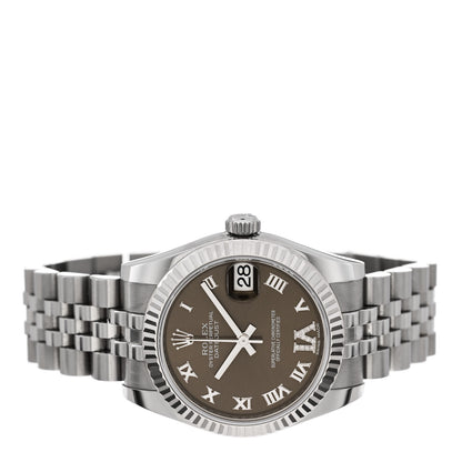 Rolex Stainless Steel 18K White Gold Diamond 31mm Oyster Perpetual Datejust Watch Dark Grey Roman 178274 2 of 5