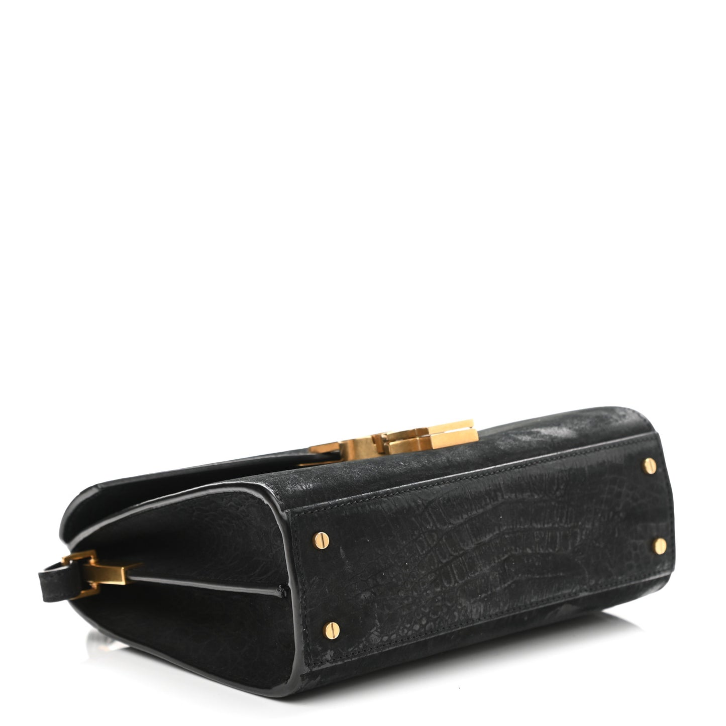 Nubuk Crocodile Embossed Mini Classic Monogram Cassandra Top Handle Black