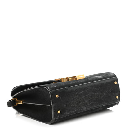 Saint Laurent Nubuk Crocodile Embossed Mini Classic Monogram Cassandra Top Handle Black 4 of 13