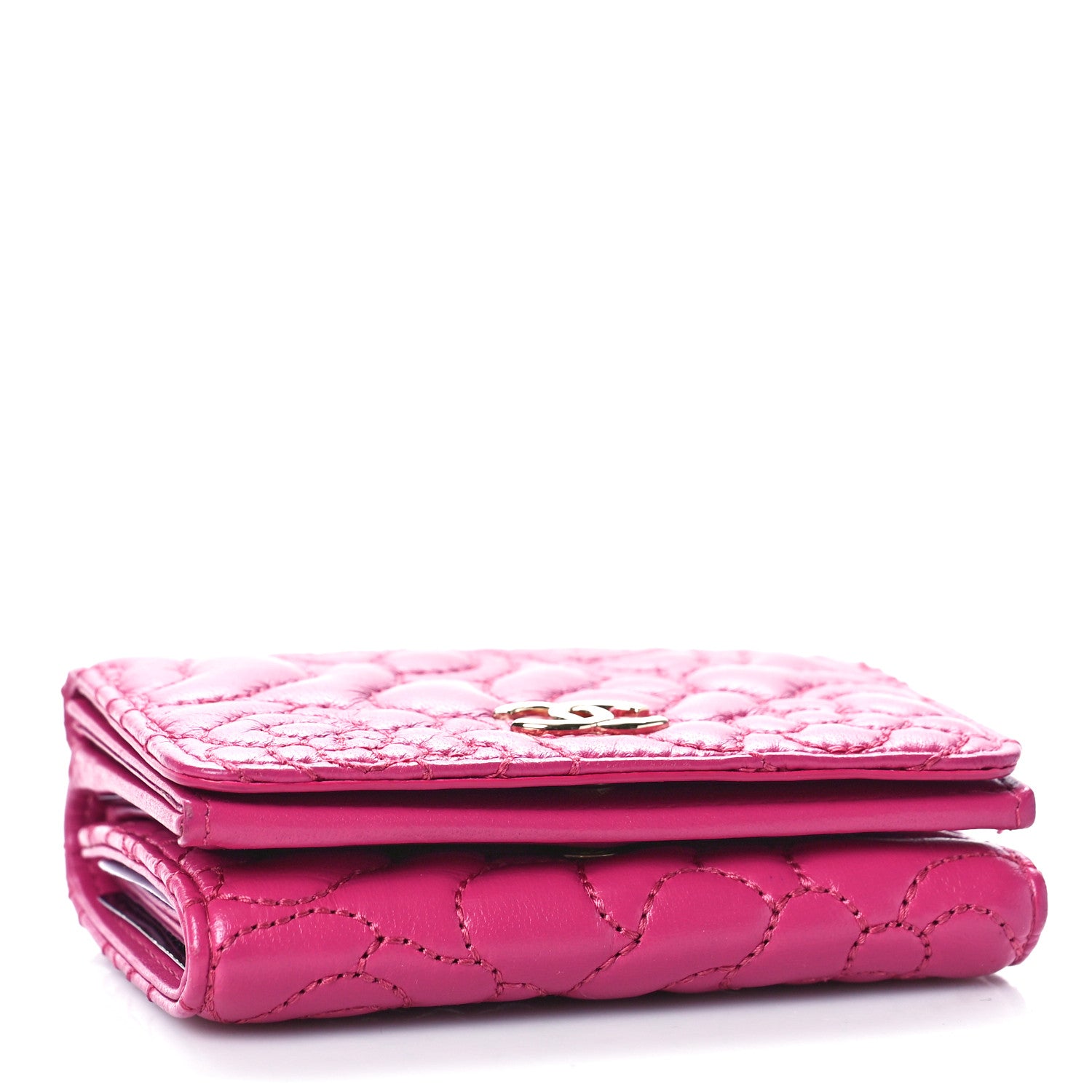Chanel Lambskin Camellia Embossed Compact Wallet Fuchsia 4 of 10