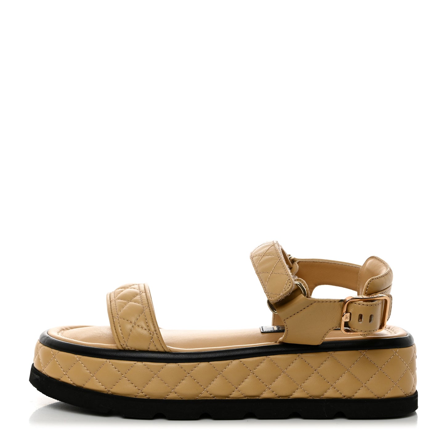 Lambskin Quilted Platform Sandals 38 Beige Black
