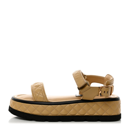 Chanel Lambskin Quilted Platform Sandals 38 Beige Black 1 of 9